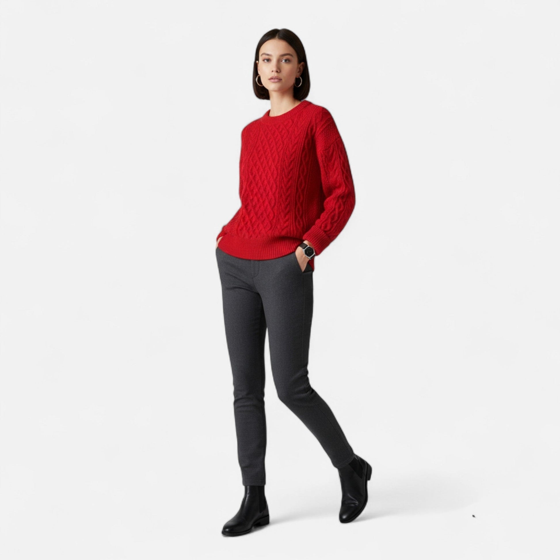 Classic cable-knit round-neck everyday jumper for women -6