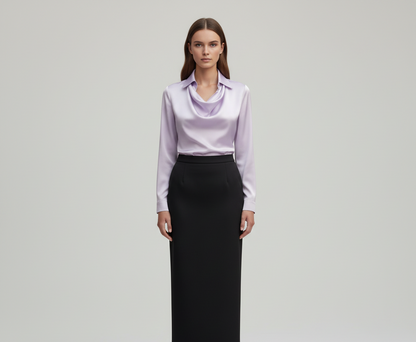 Elegant satin blouse with soft draped collar for women | Valerios