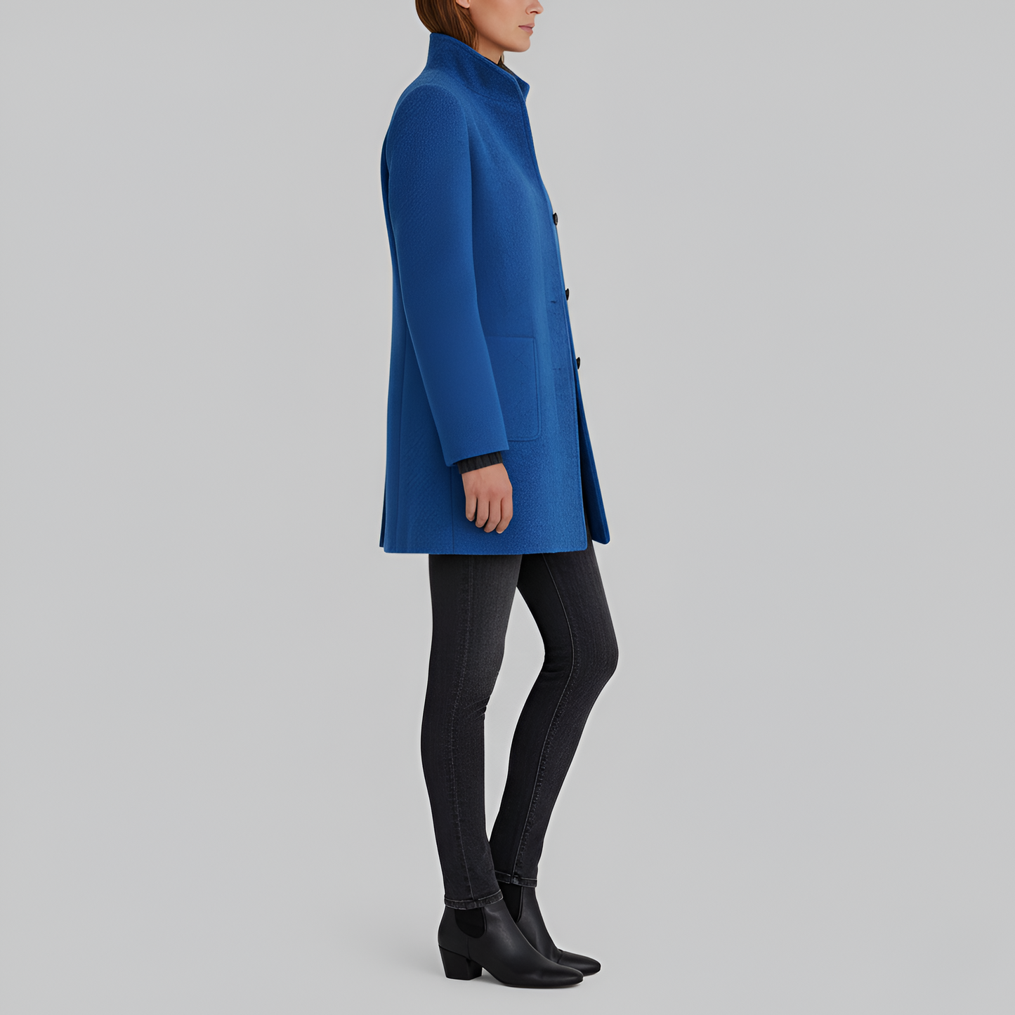 Elegant button-front coat with high collar for women | Valerios