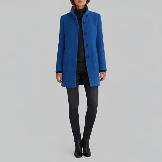 Elegant button-front coat with high collar for women | Valerios