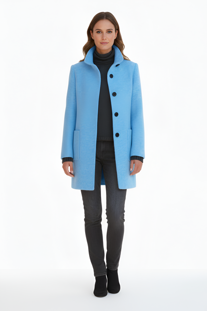 Elegant button-front coat with high collar for women | Valerios