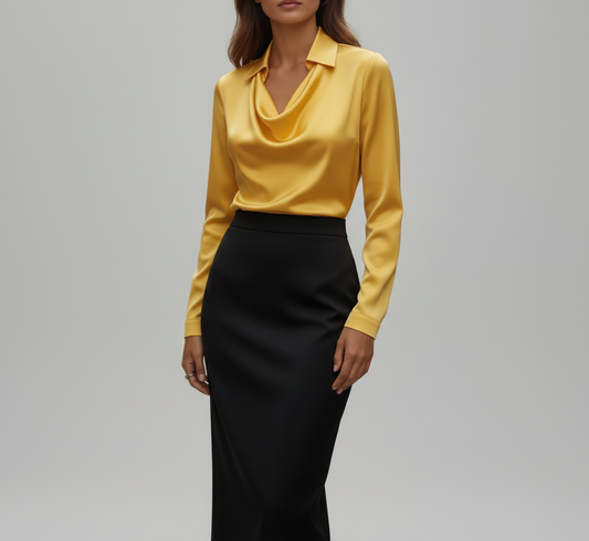 Elegant satin blouse with soft draped collar for women | Valerios