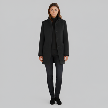 Elegant button-front coat with high collar for women | Valerios