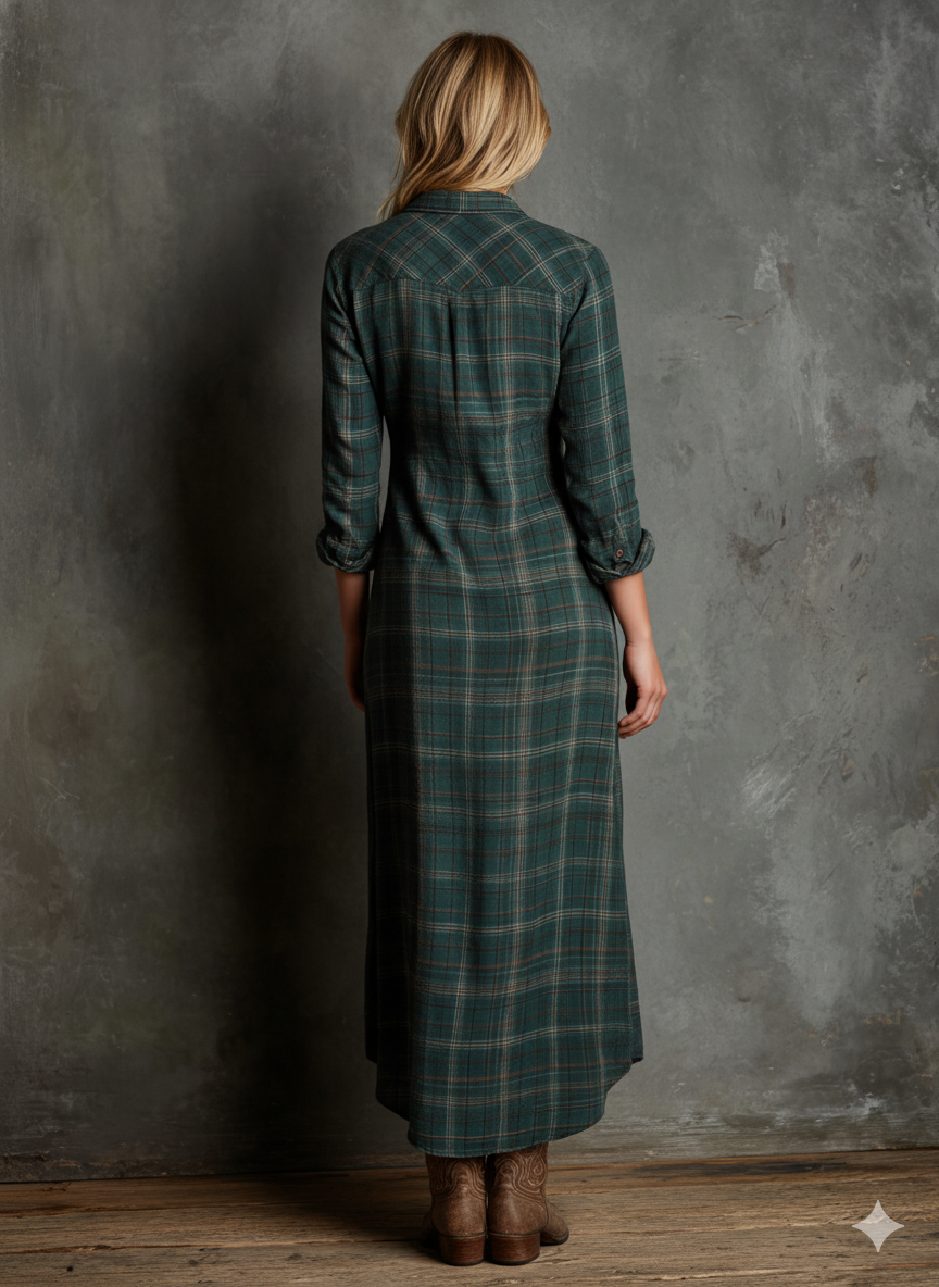 Plaid shirt maxi dress for women | Liora -4