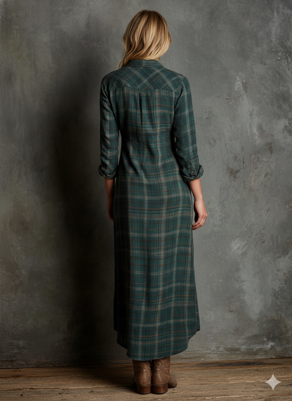 Plaid shirt maxi dress for women | Liora -4