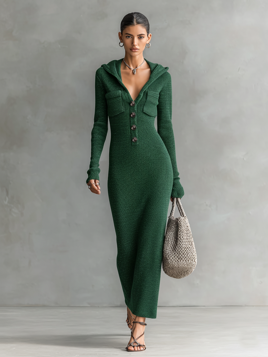 Slim hooded maxi dress clean hoodie for women | Elowen -7