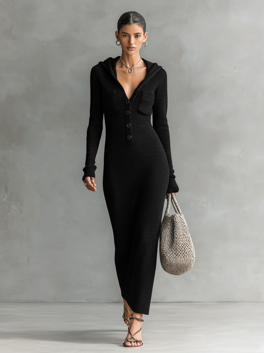 Slim hooded maxi dress clean hoodie for women | Elowen -6