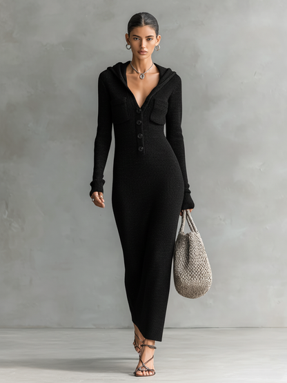 Slim hooded maxi dress clean hoodie for women | Elowen -6