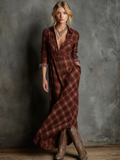Plaid shirt maxi dress for women | Liora -3