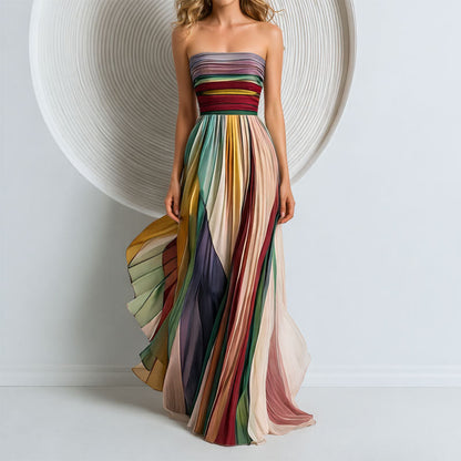 Elegant pleated strapless maxi dress for women | Valoria -1
