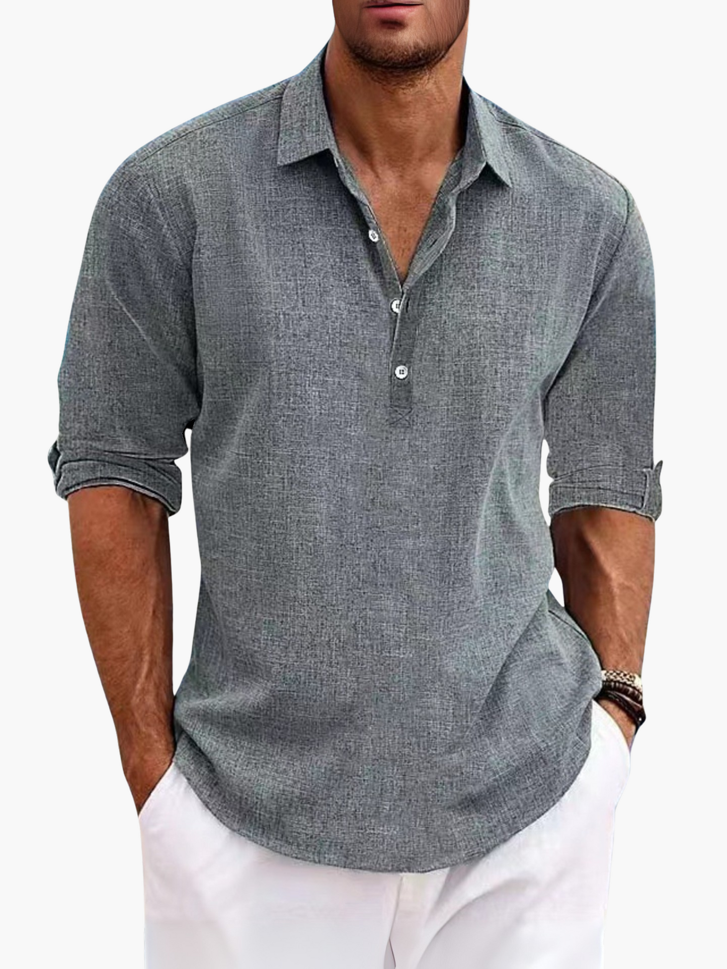 Linen short sleeve polo lightweight shirt for men -6
