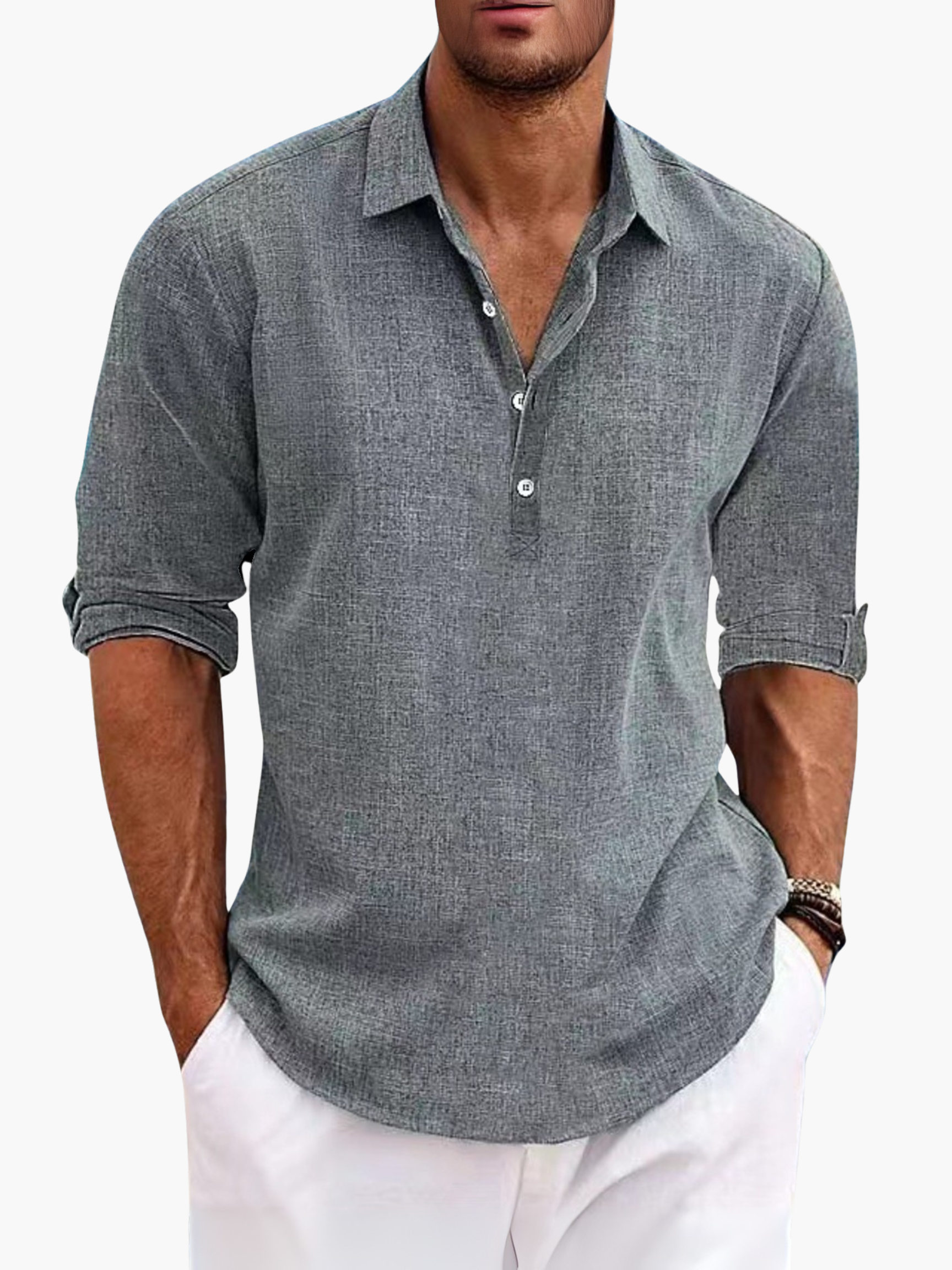 Linen short sleeve polo lightweight shirt for men -6