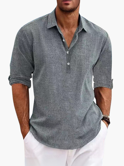 Linen short sleeve polo lightweight shirt for men -6