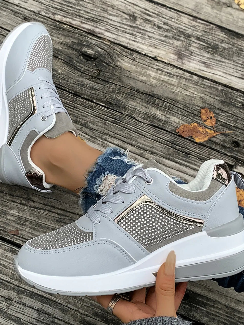 Rhinestone accent platform trainers for women -8