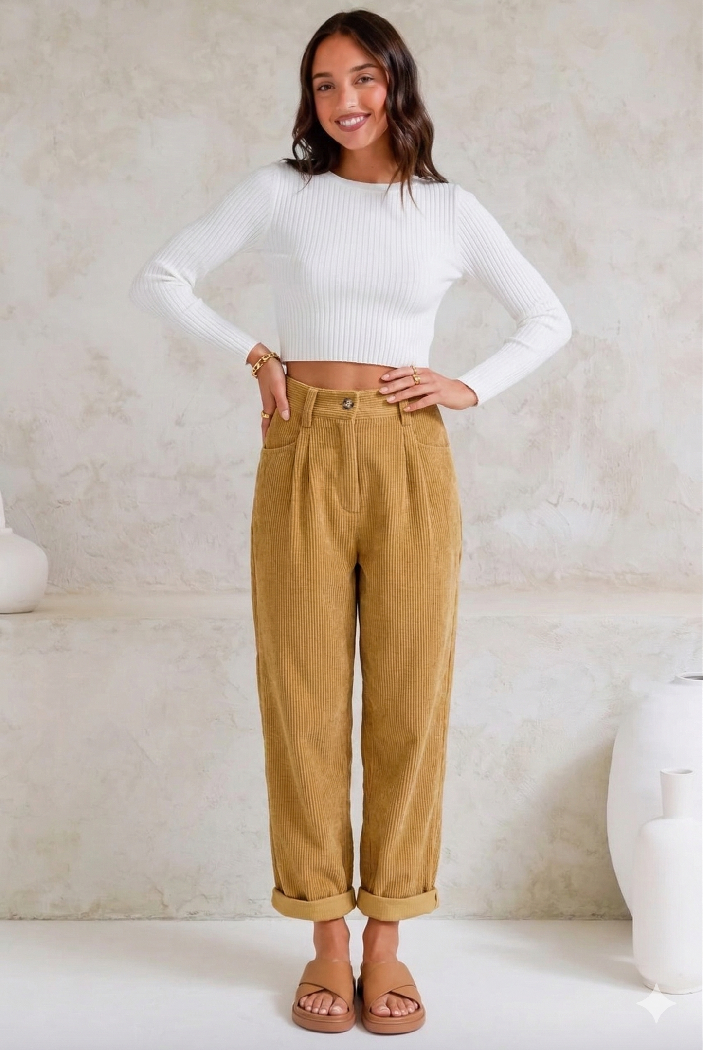 High-waist wide-leg corduroy trousers for women | Marielle -1