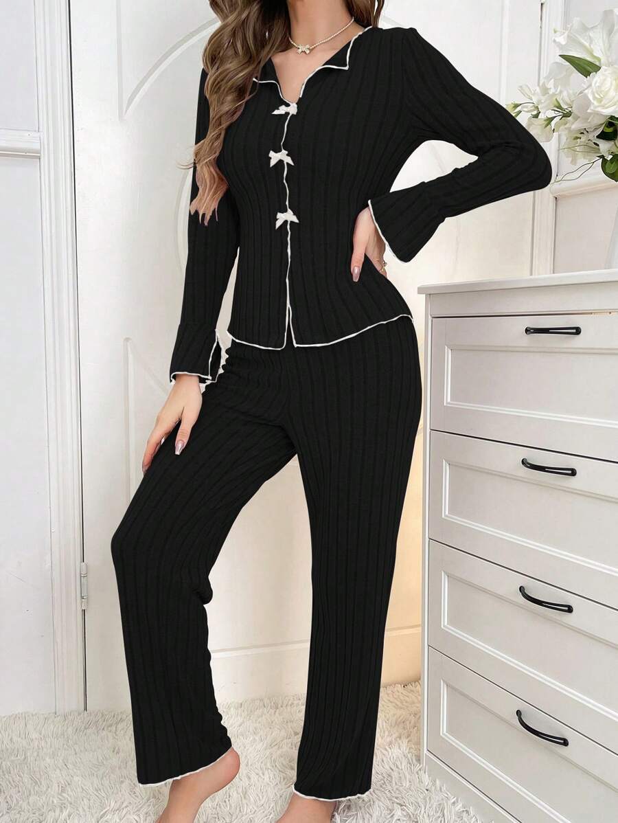 Ensemble pyjama ribbed comfortable loungewear set for women | Oliana -3
