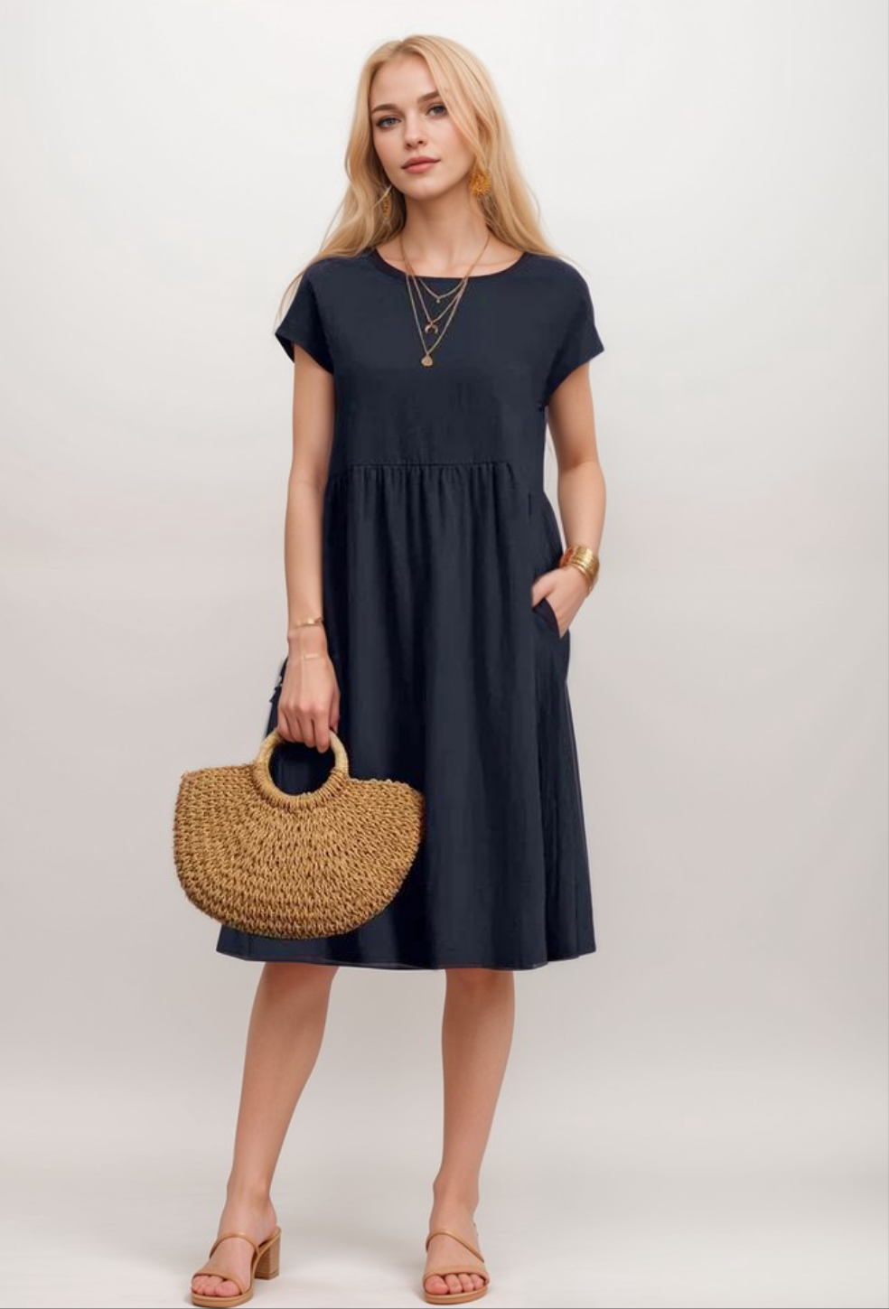 Dress mi-longue casual coton for women | Soline -1