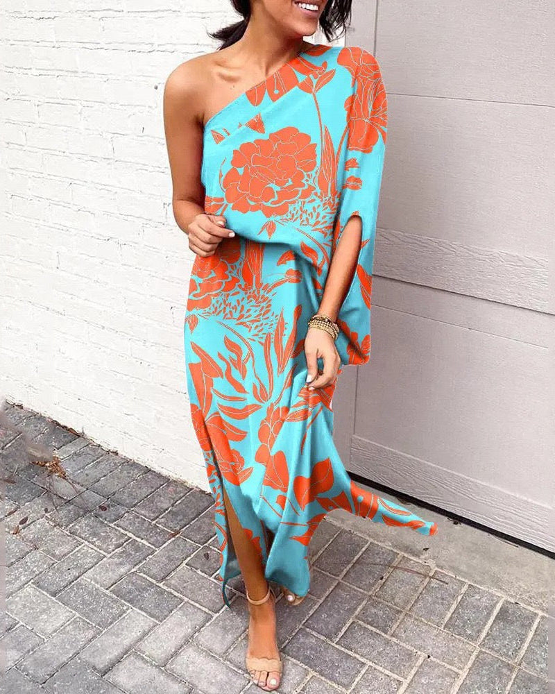 Floral one shoulder dress for women -2