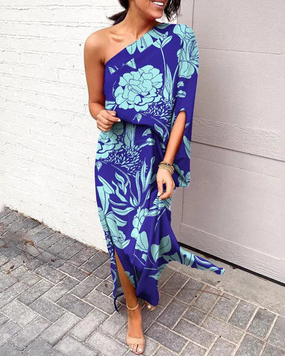 Floral one shoulder dress for women -3