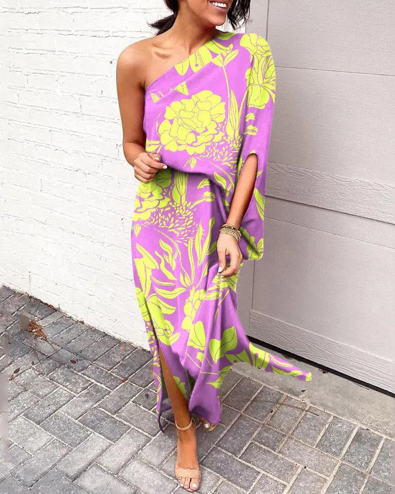 Floral one shoulder dress for women -4