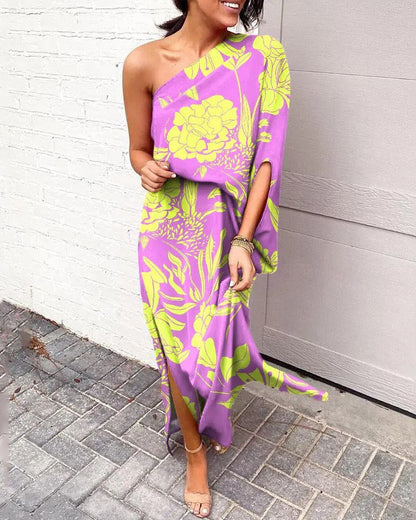 Floral one shoulder dress for women -4