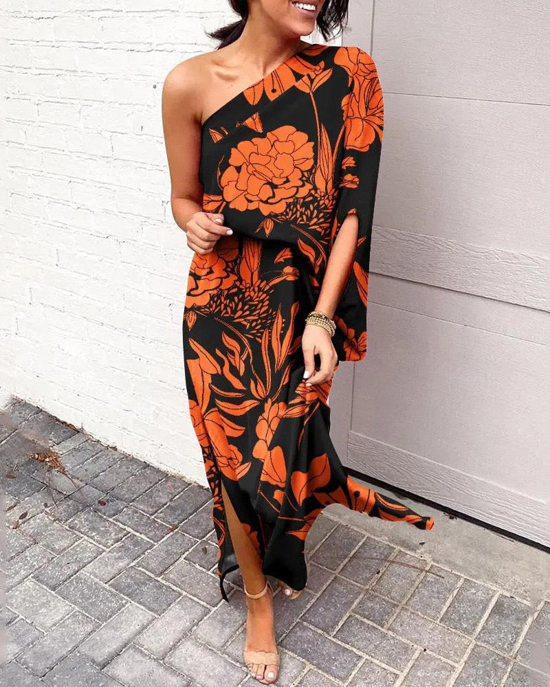 Floral one shoulder dress for women -1