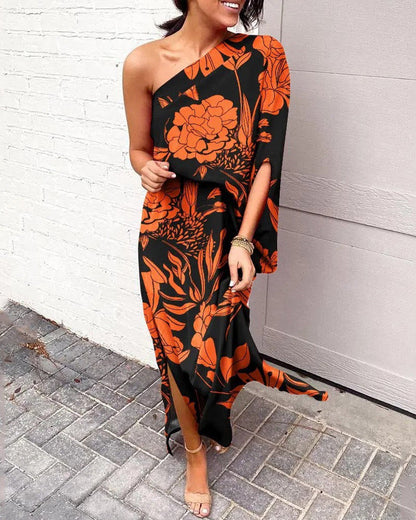 Floral one shoulder dress for women -1