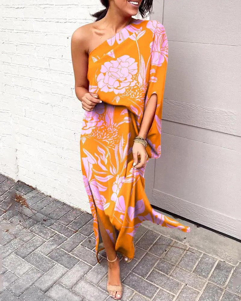 Floral one shoulder dress for women -5