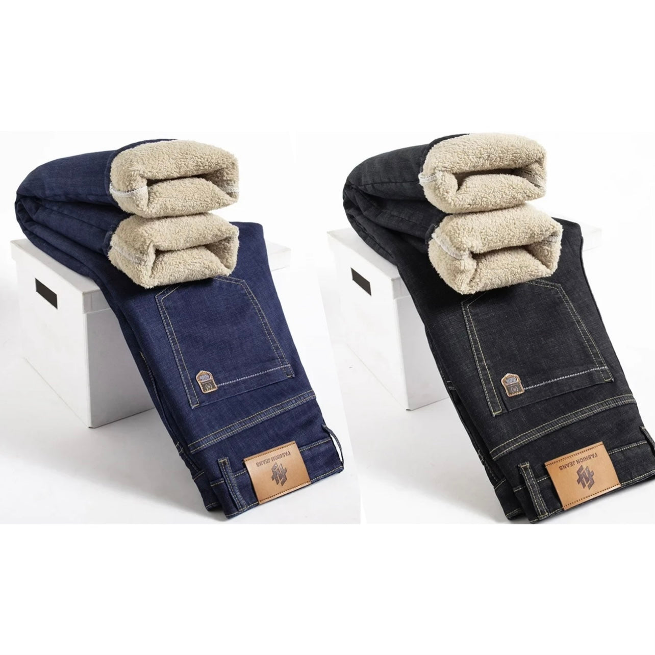 Fleece lined full length jeans trousers for men | Hudson -8