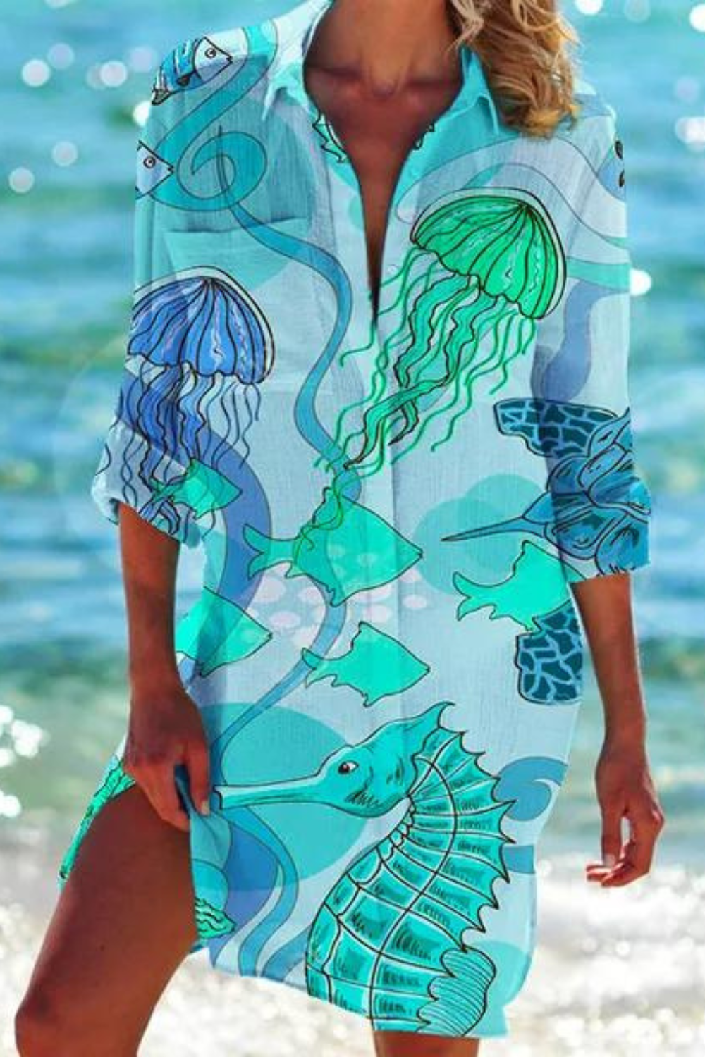 Lightweight beach blouse with button-front design for women | Johanna