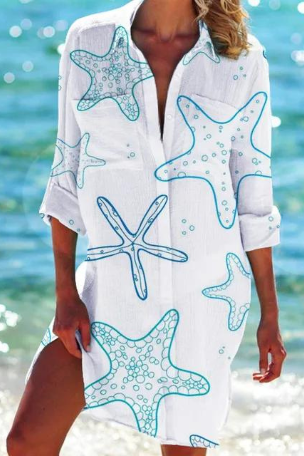 Lightweight beach blouse with button-front design for women | Johanna