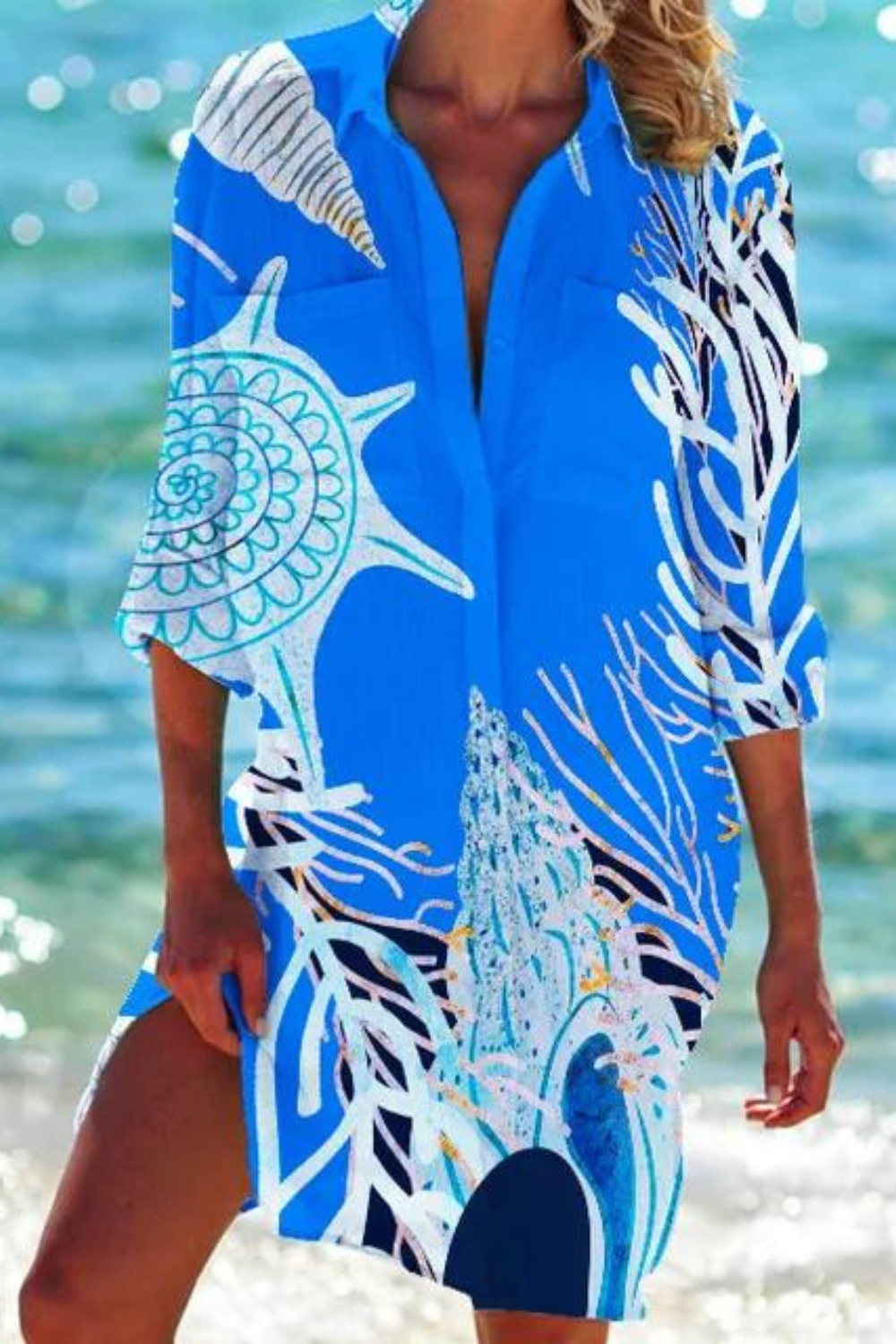 Lightweight beach blouse with button-front design for women | Johanna