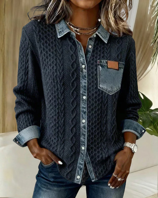 Classic denim patchwork everyday shirt for women | Juliane -1