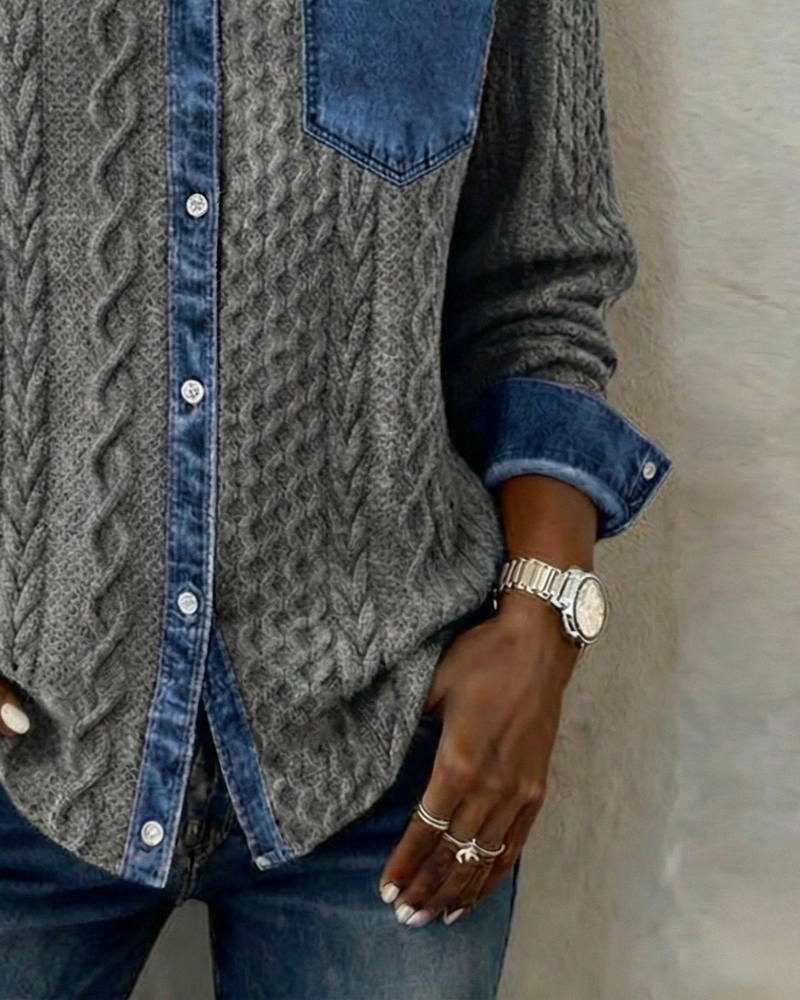 Classic denim patchwork everyday shirt for women | Juliane -7
