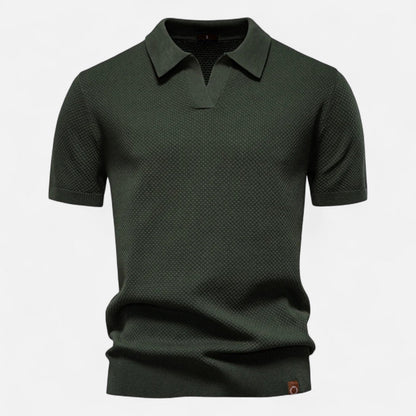Knit polo shirt with button neck and long sleeves for men | Arlen
