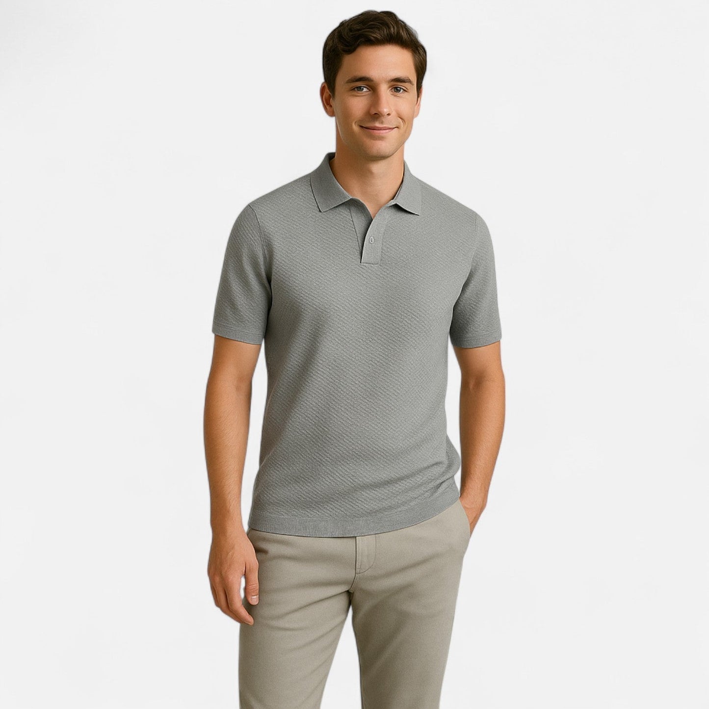 Knit polo shirt with button neck and long sleeves for men | Arlen