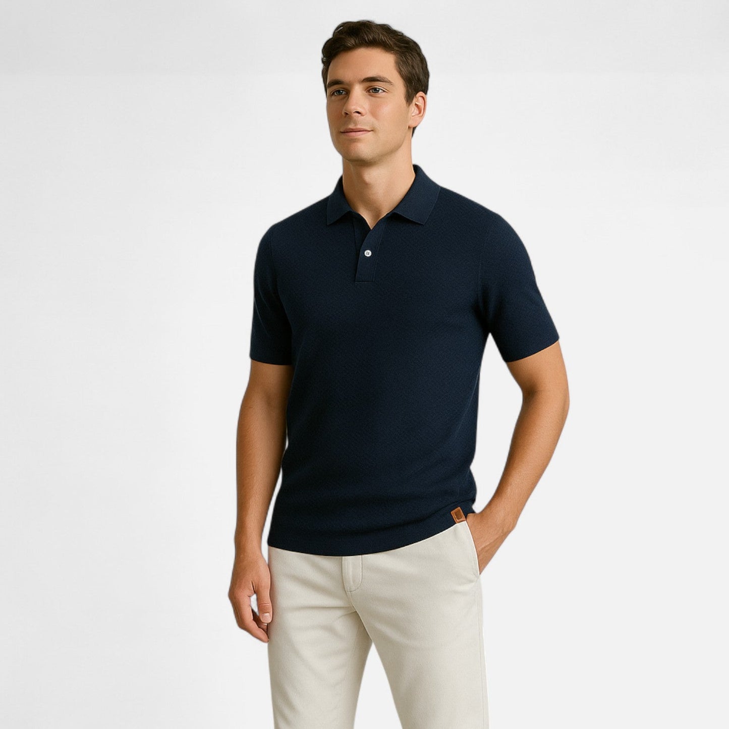 Knit polo shirt with button neck and long sleeves for men | Arlen