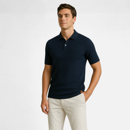 Knit polo shirt with button neck and long sleeves for men | Arlen