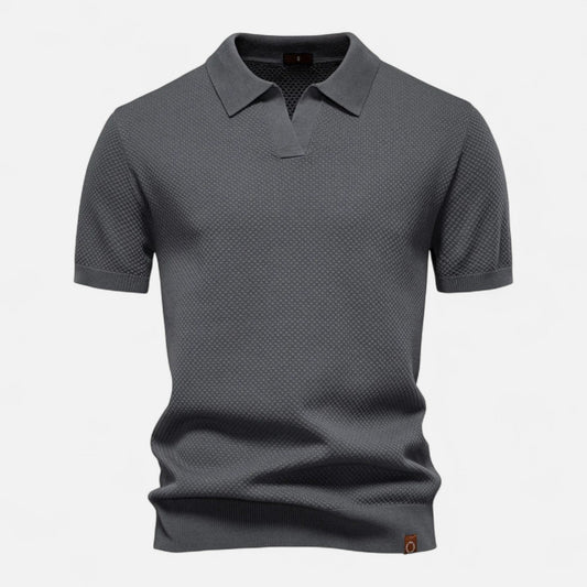 Knit polo shirt with button neck and long sleeves for men | Arlen