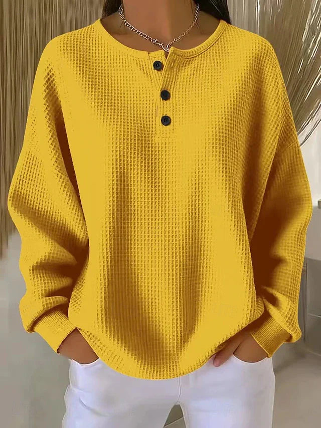 Classic waffle-knit henley everyday top for women | Livia -5
