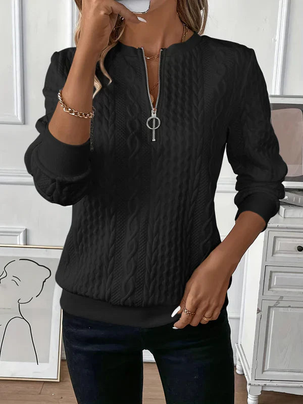 Classic cable-knit zip everyday sweatshirt for women | Lynne -4