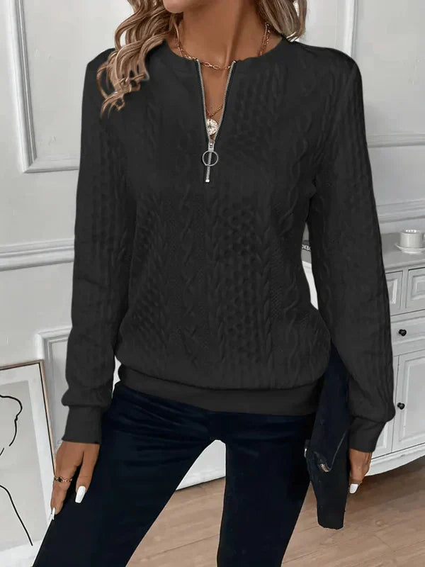 Classic cable-knit zip everyday sweatshirt for women | Lynne -6