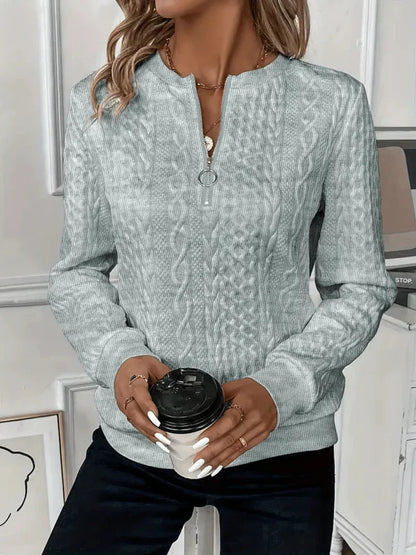 Classic cable-knit zip everyday sweatshirt for women | Lynne -8
