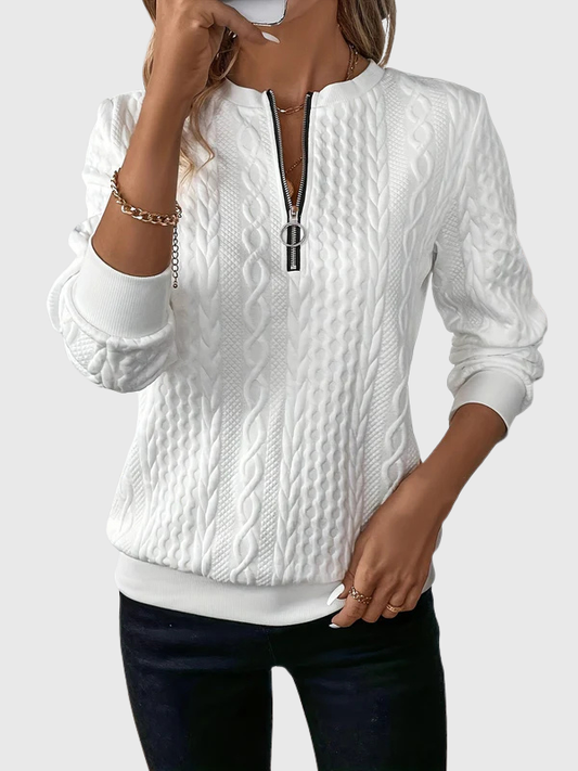 Classic cable-knit zip everyday sweatshirt for women | Lynne -1