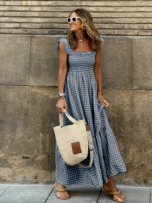 Classic check maxi dress for women | Ava -1