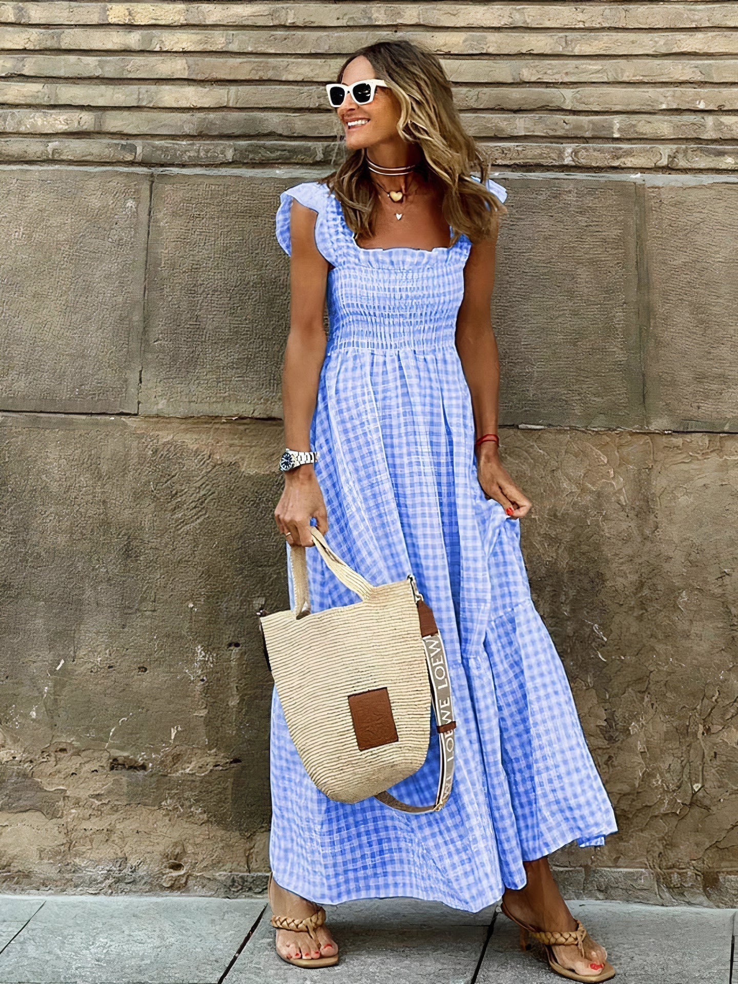 Classic check maxi dress for women | Ava -2