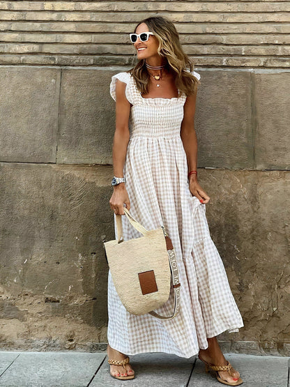 Classic check maxi dress for women | Ava -4