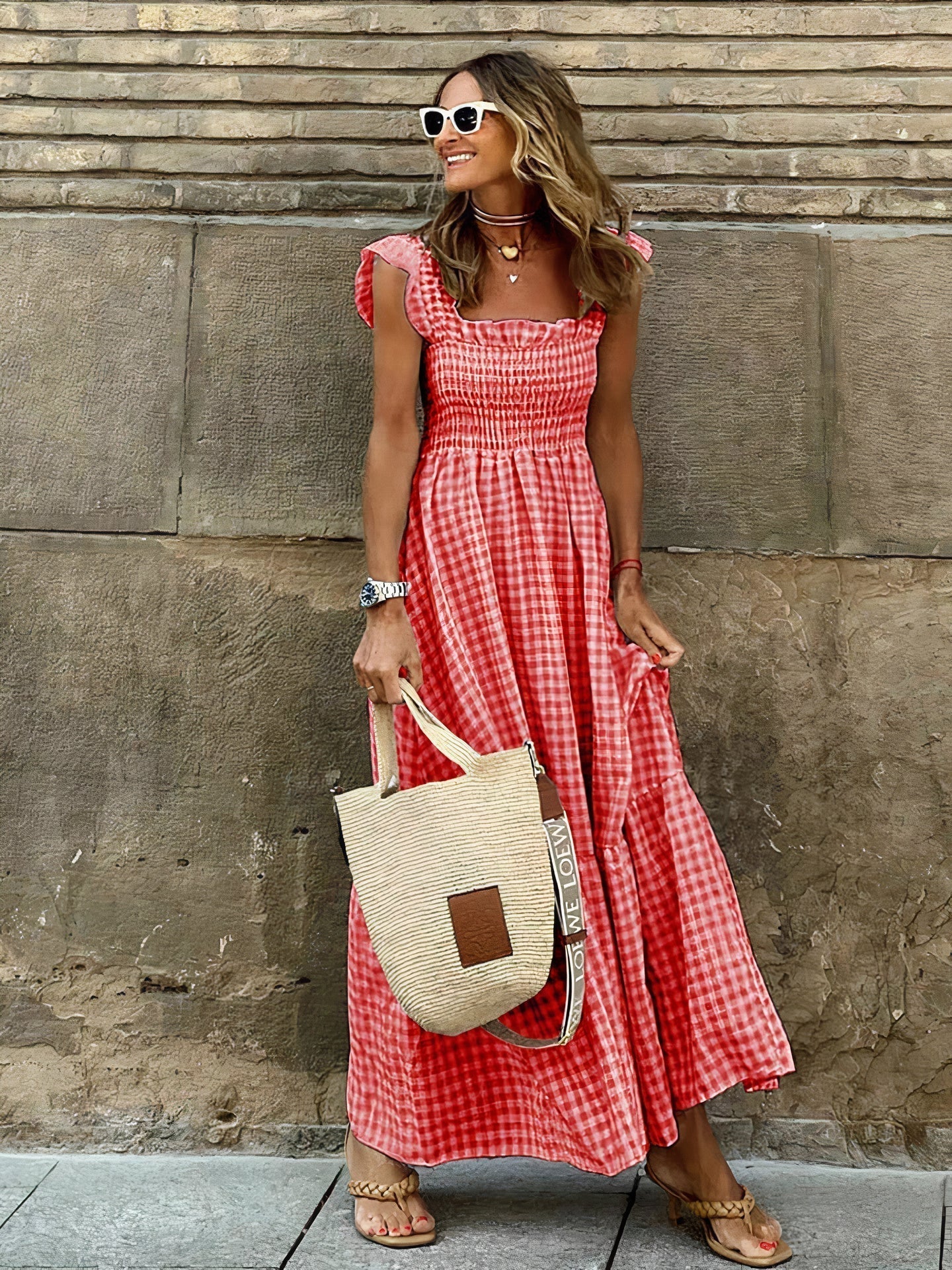 Classic check maxi dress for women | Ava -3