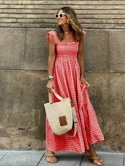 Classic check maxi dress for women | Ava -3