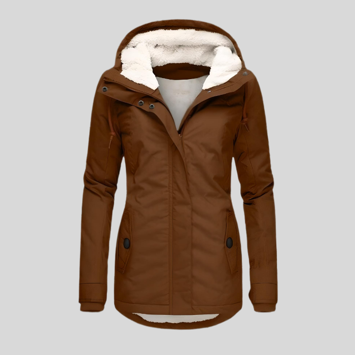 Waterproof hooded jacket with long silhouette for women | Madelyn